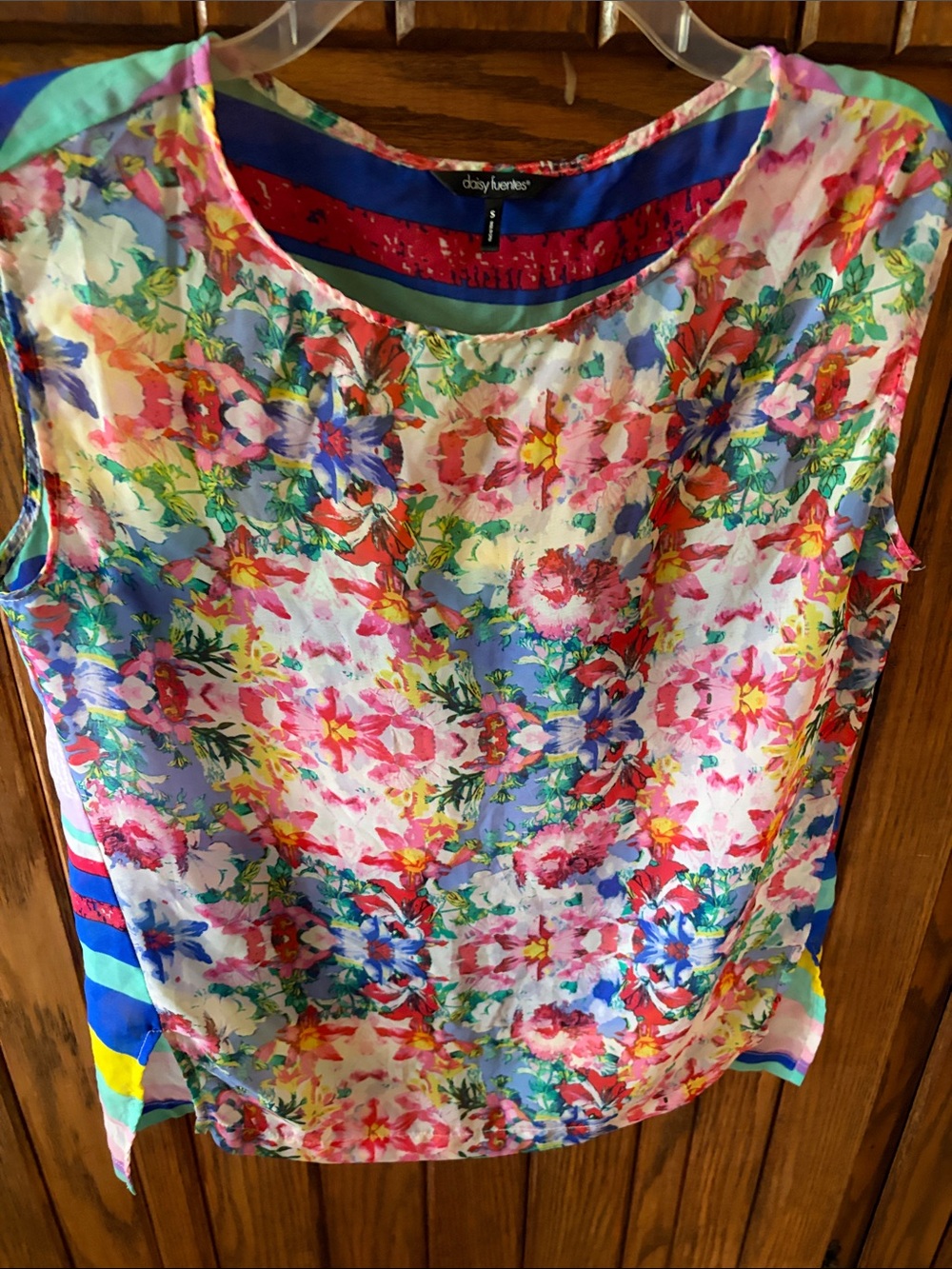 Daisy Fuentes Floral Scoop Neck Sleeveless Top - Multi / Striped Back 
Size S
